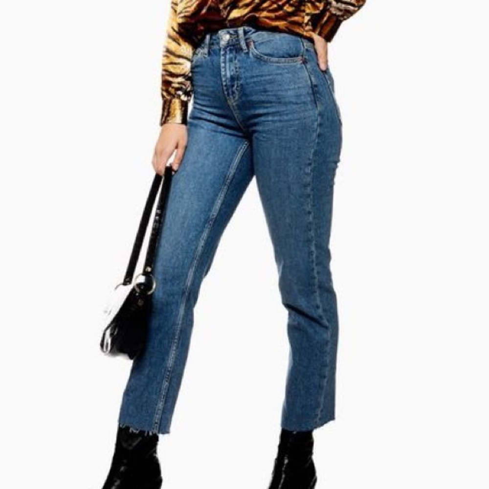 Topshop Straight Raw Hem Moto Jeans - 30W 30L